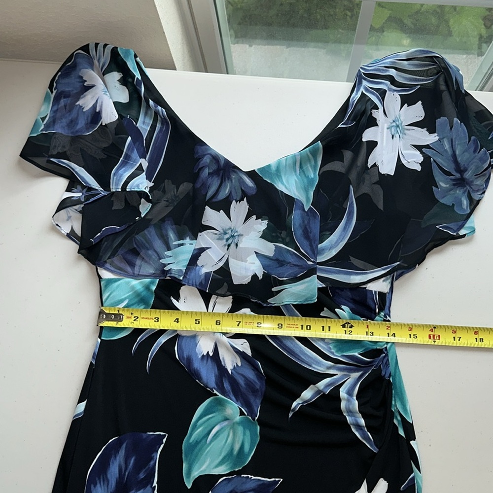 Connected Apparel Blue Sheath Midi Dress with Flutter Sleeves Size 8 - Picture 9 of 14
